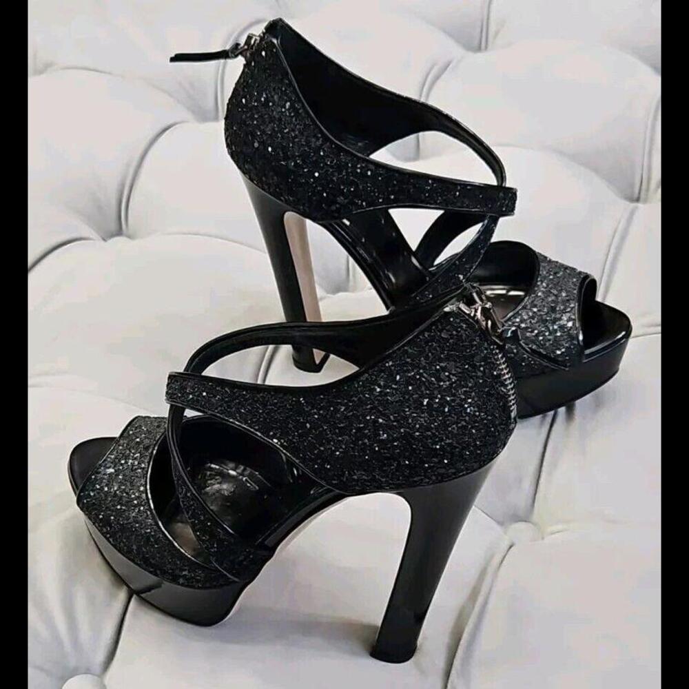 Miu Miu By Prada Black Crystal Zip Criss Cross High Heels Womens Shoes 38.5 8.5